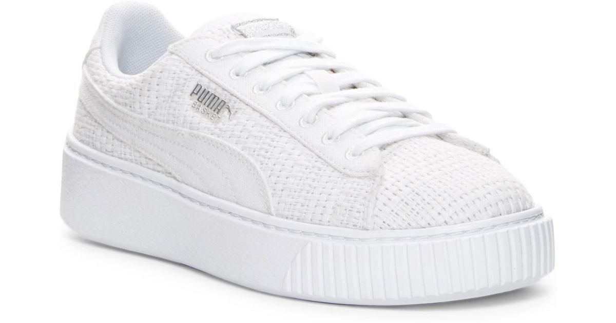Basket Weave Platform Sneaker in White 