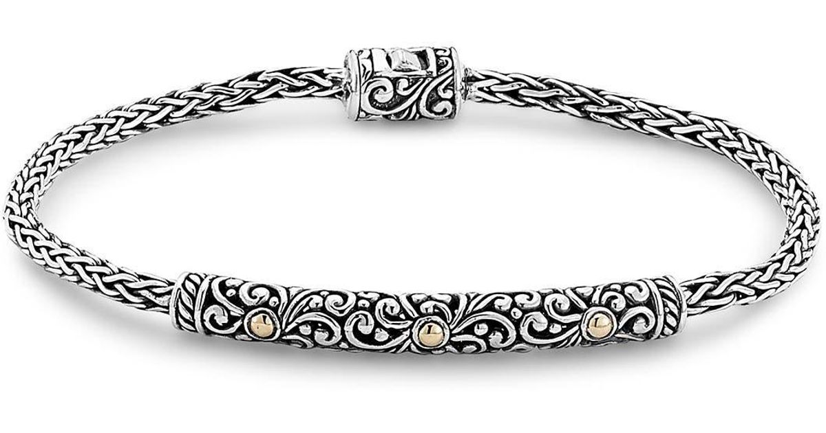 Samuel B. Sterling Silver & 18k Yellow Gold Filigree Bar Bracelet In
