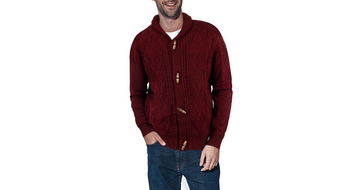Xray Jeans Fleece Shawl Collar Cable Knit Cardigan In Burgundy At Nordstrom Rack in Red for Men
