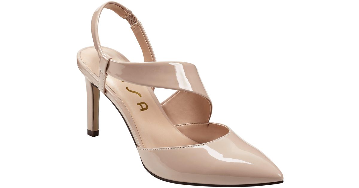 Unisa Strappy Patent Pump in Natural | Lyst
