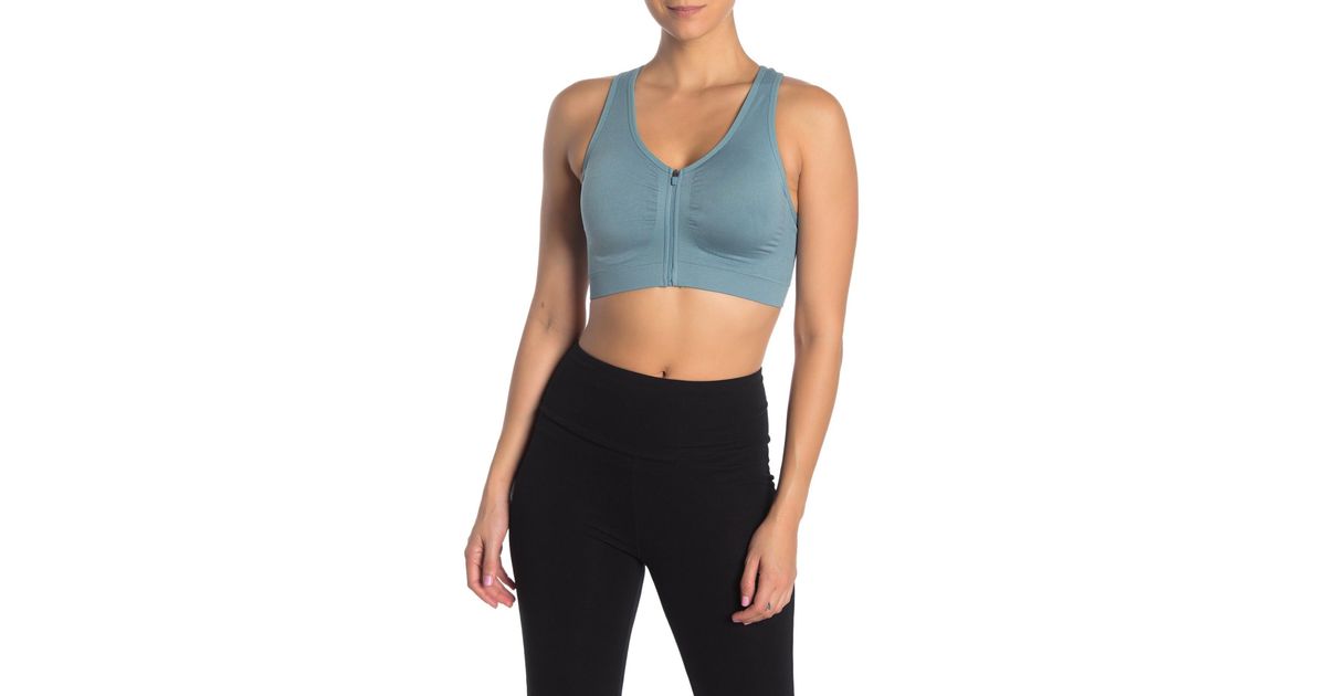 90 Degrees Zip Front Seamless Sports Bra in Blue