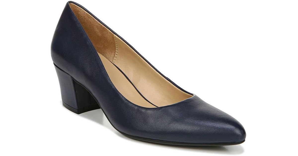 Naturalizer Carmen Leather Block Heel Pump Wide Width Available in Navy Leather (Blue) Lyst