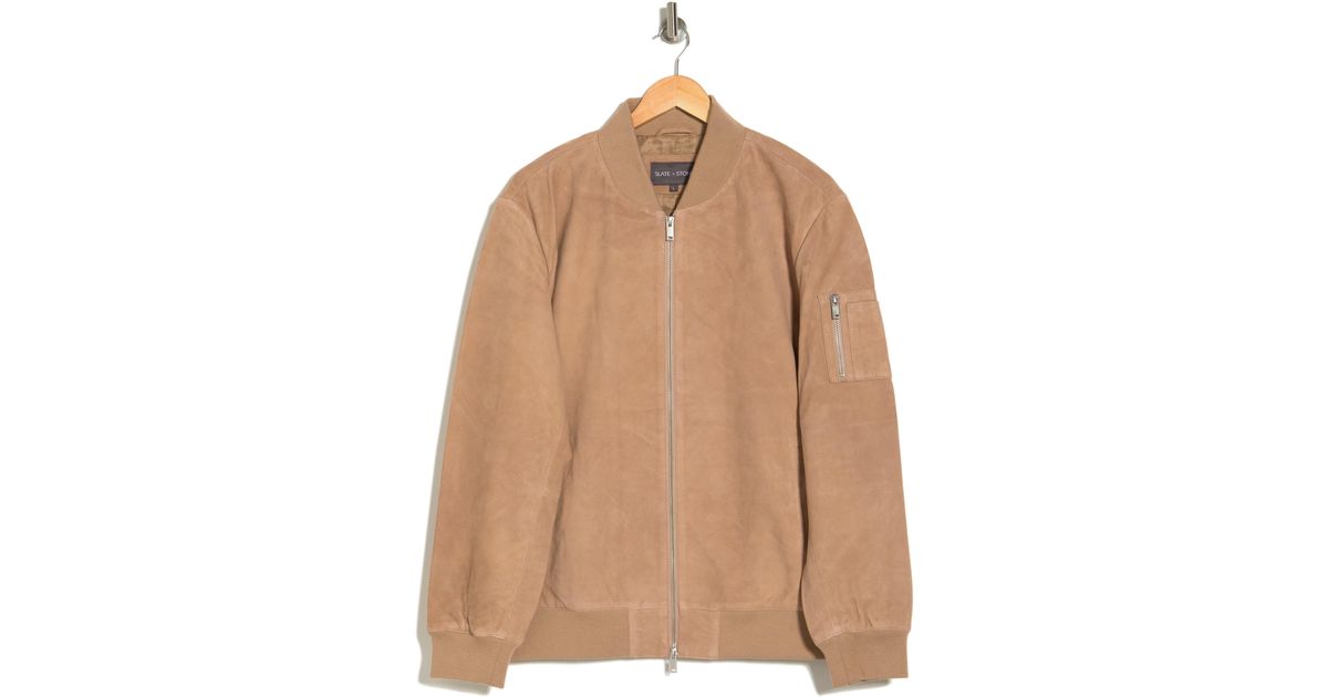 Slate & Stone Suede Bomber Jacket In Light Khaki At Nordstrom Rack in Natural for Men | Lyst