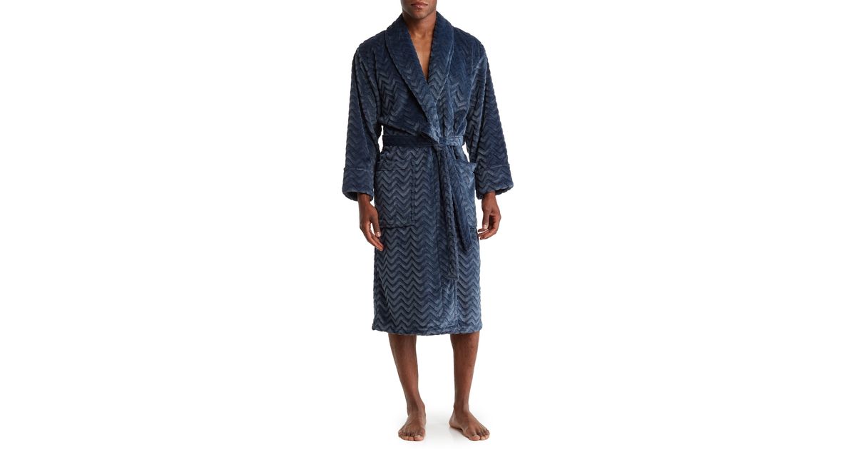 Daniel Buchler Plush Herringbone Fleece Robe in Blue for Men Lyst