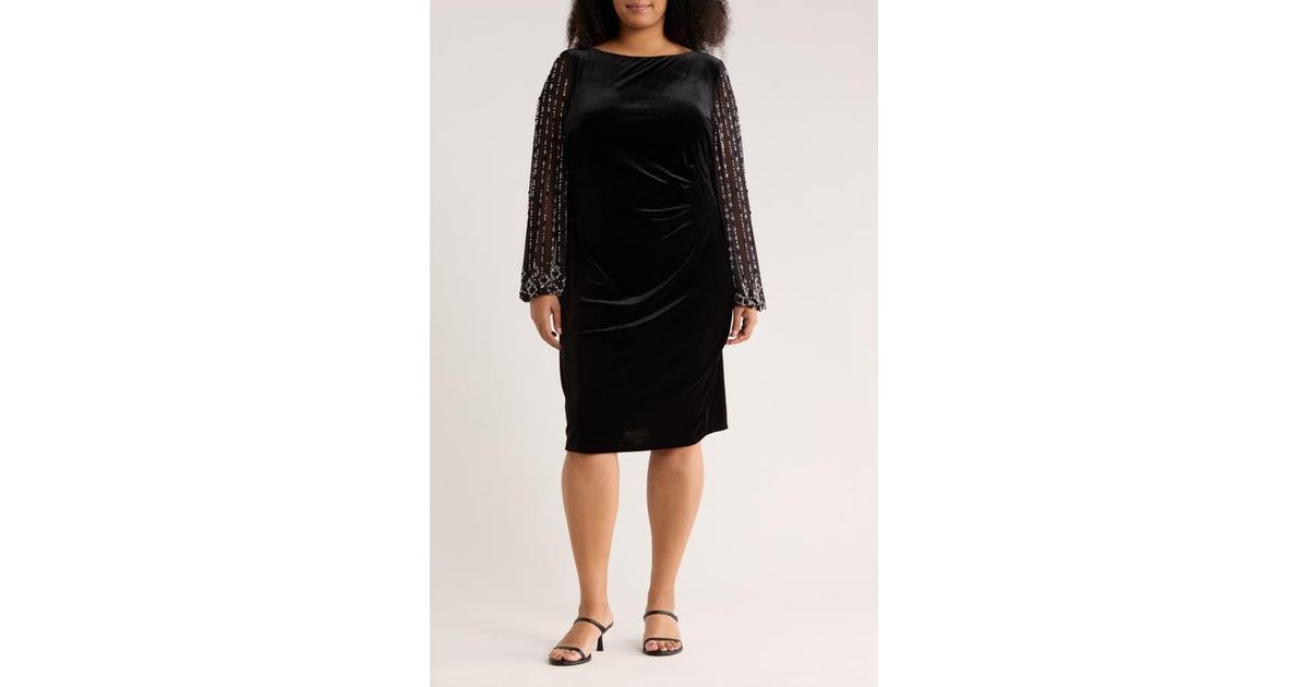 marina beaded long sleeve sheath dress Lady Black Tie - Marina Gown - Beaded Fit & Flare Gown