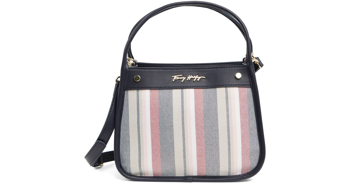 Tommy Hilfiger Quinn Stripe Print Crossbody Bag In Navy/red Multi