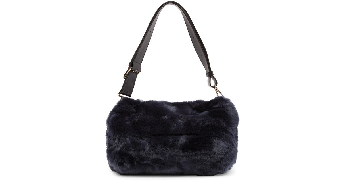 Furla Caos Faux Fur Shoulder Bag in Black - Lyst