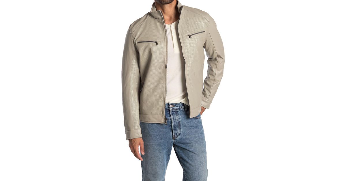 Michael Kors Perforated Faux Leather Moto Jacket in Natural for Men | Lyst