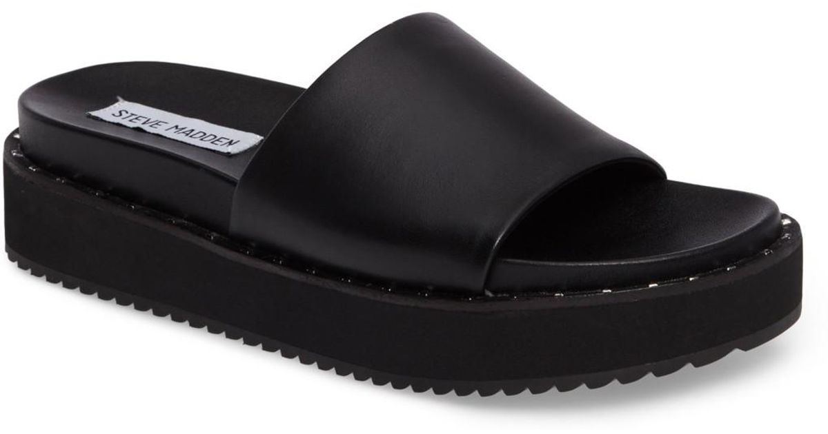 Steve Madden Jen Studded Platform Slide Sandal in Black Leather (Black ...