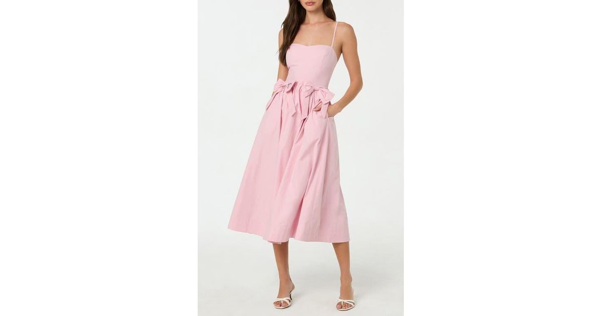 Astr Poplin Bow Detail Midi Dress in Pink Lyst