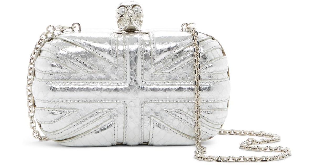 Alexander McQueen Leather Snake Embossed Union Jack Clutch in ...