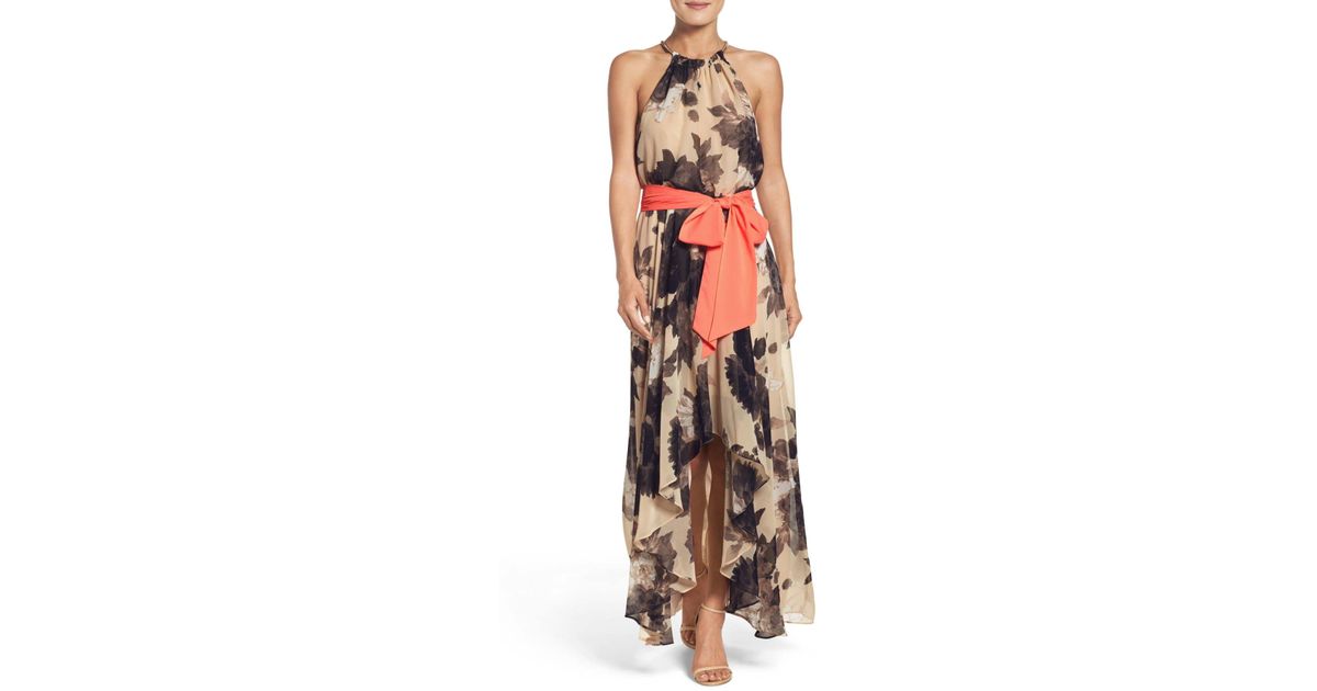 floral print halter chiffon maxi dress eliza j