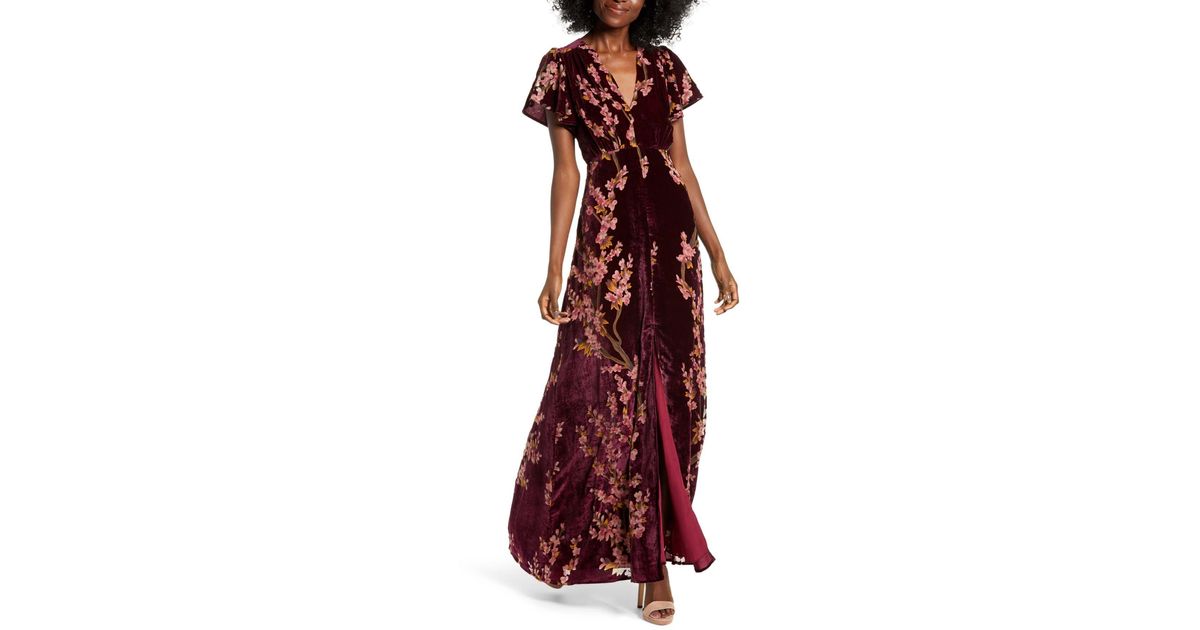 4si3nna floral burnout velvet maxi dress