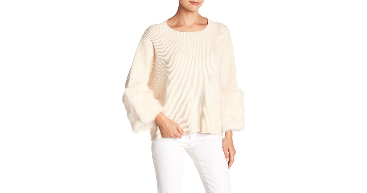 Fate Faux Fur Cuff Sweater in Natural 