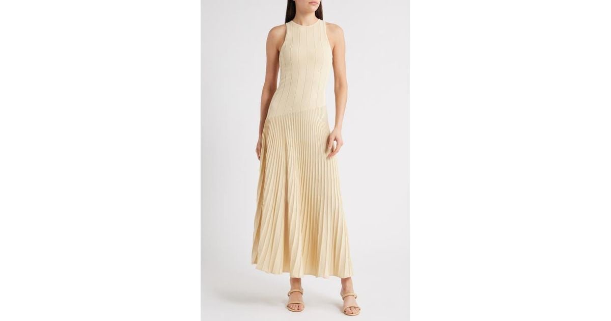 Mango Piano Sleeveless Pleated Cotton Blend Sweater Dress in Natural | Lyst