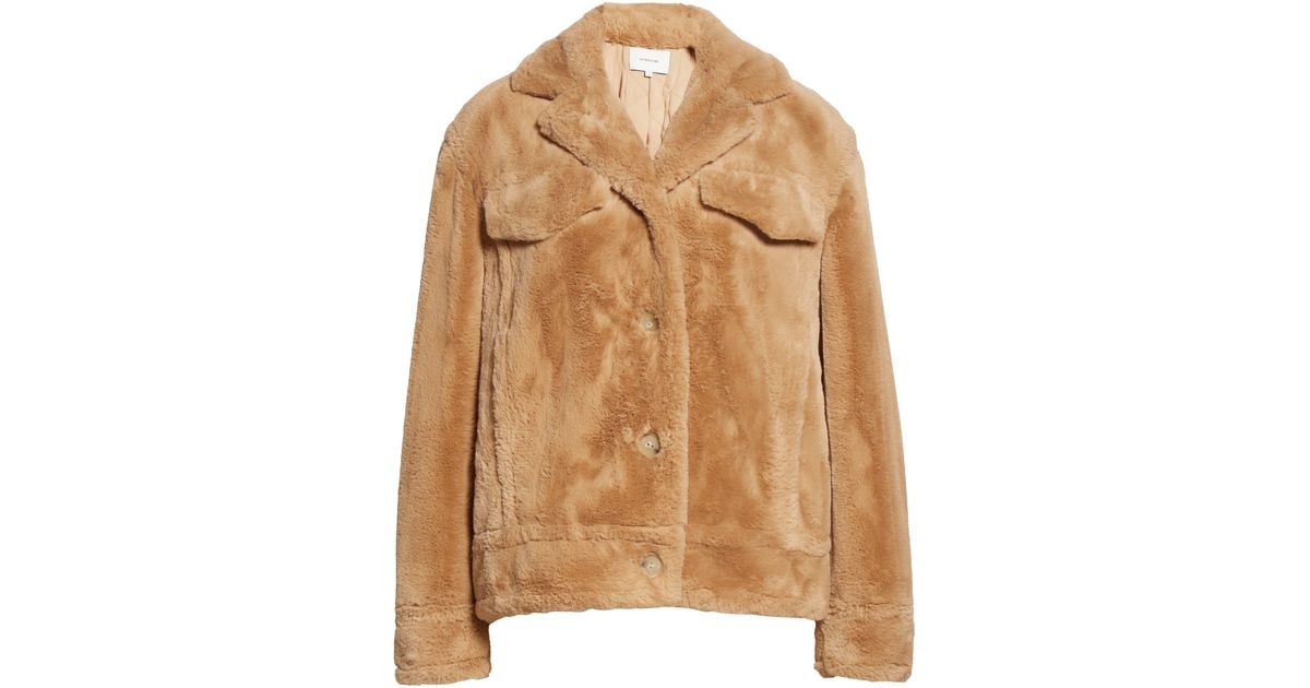 Vince Faux Fur Trucker Jacket In Sand 