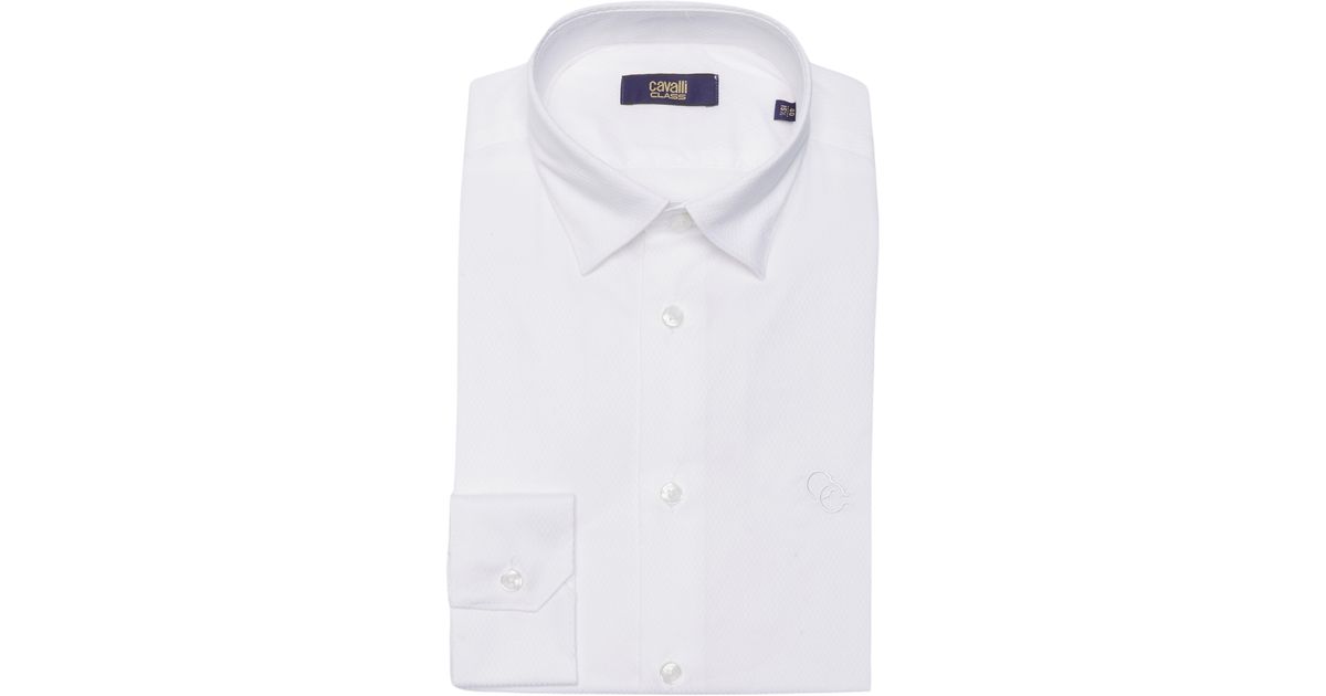 Class Roberto Cavalli Slim Fit Textured Dress Shirt in White for Men | Lyst