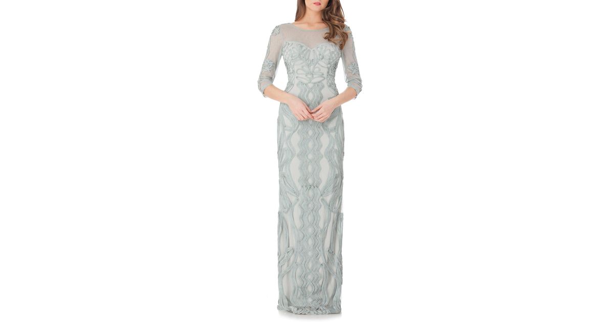 js collections illusion yoke beaded column gown