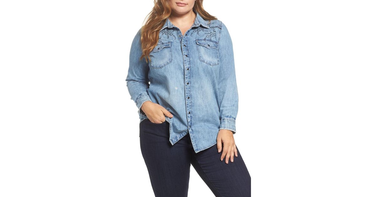 Lucky Brand Embroidered Denim Shirt 