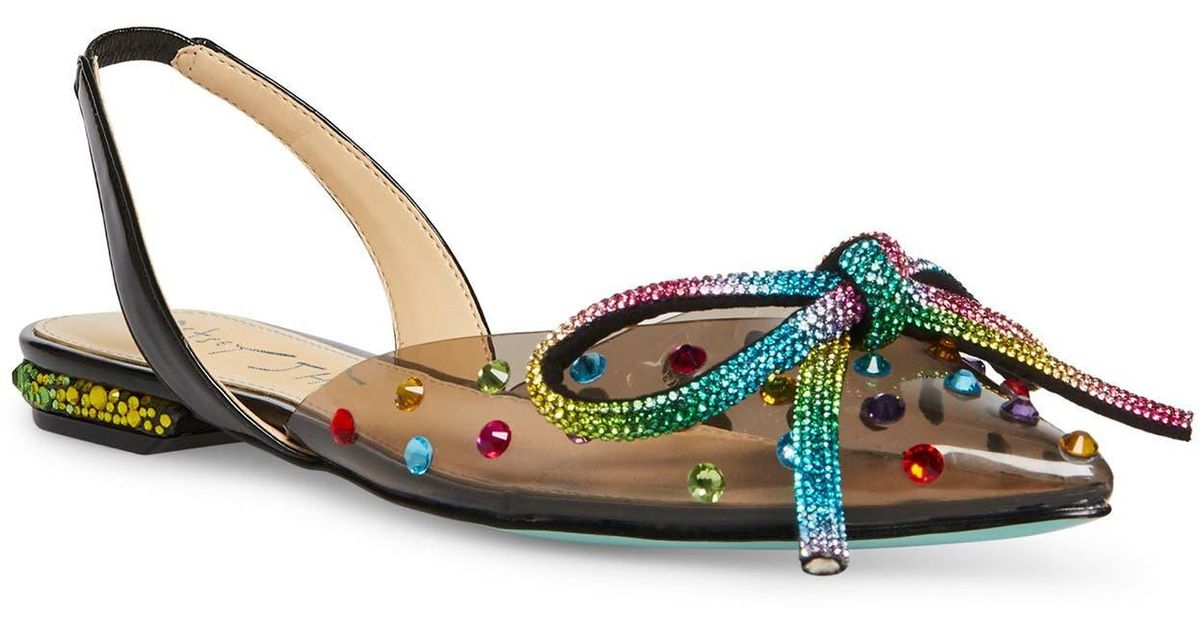 Betsey Johnson Gabby Rhinestone Lucite Slingback Flat In Black Multi At