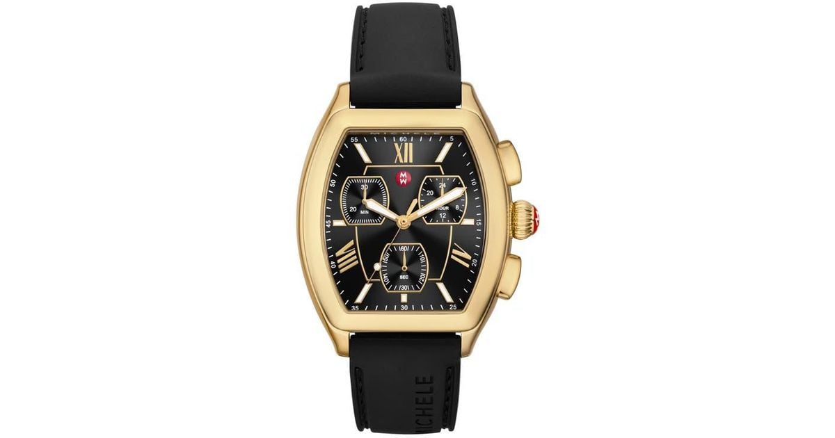 Michele Silicone Strap Chronograph Watch in Black | Lyst