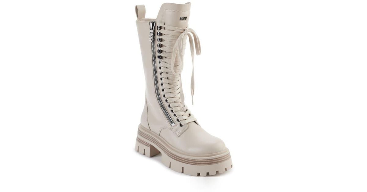DKNY Verika Lace-Up Lug Sole Boot in White Lyst
