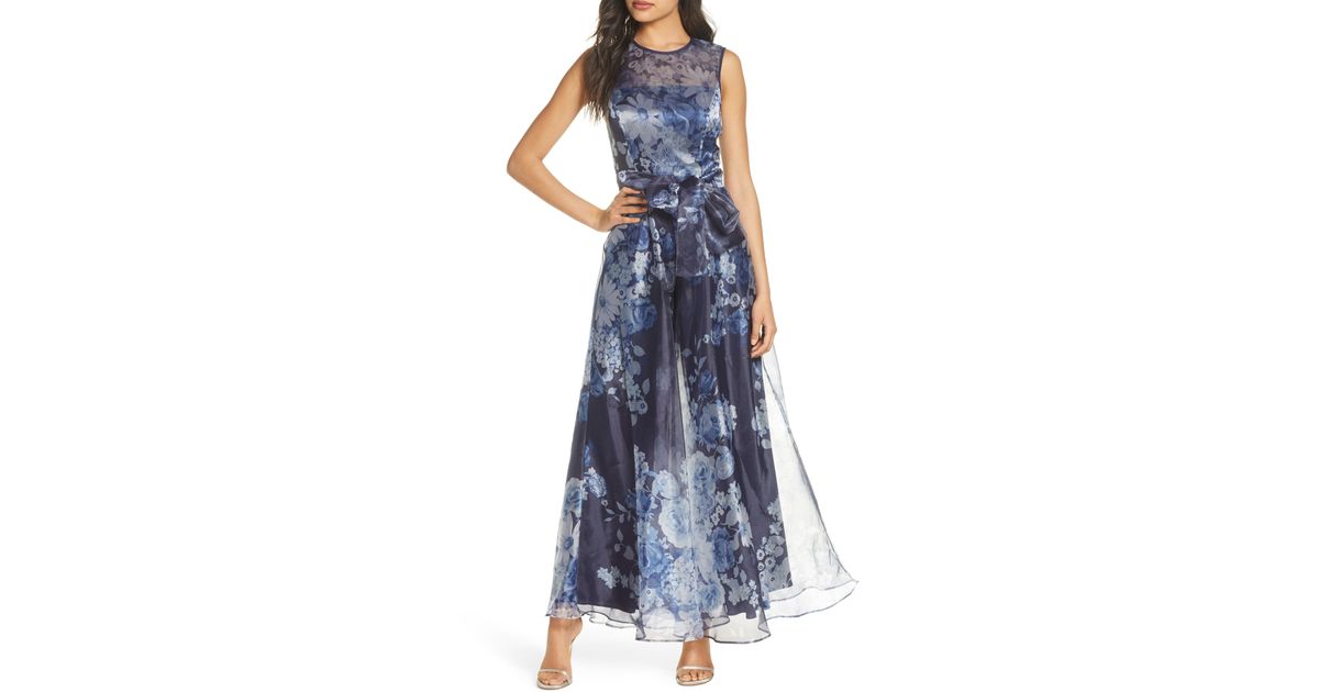 Eliza J Floral Organza Jumpsuit in Blue 