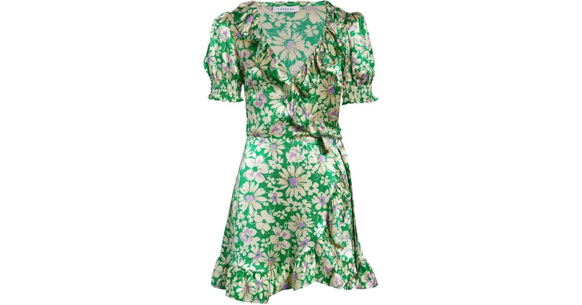 TOPSHOP Floral Wrap Minidress in Green Lyst