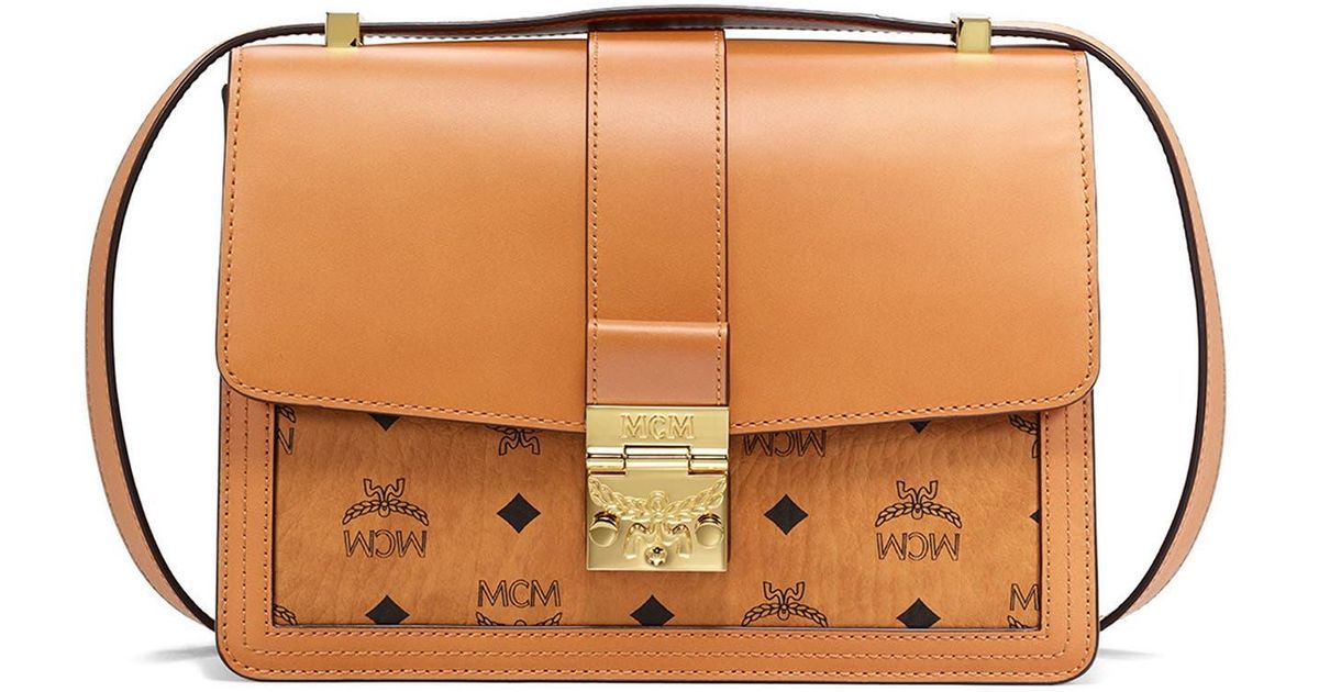 MCM Medium Tracy Visetos & Leather Shoulder Bag in Brown Lyst