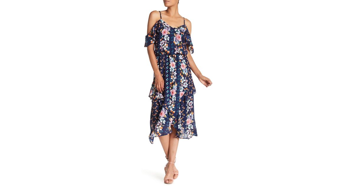 cold shoulder ruffle midi dress