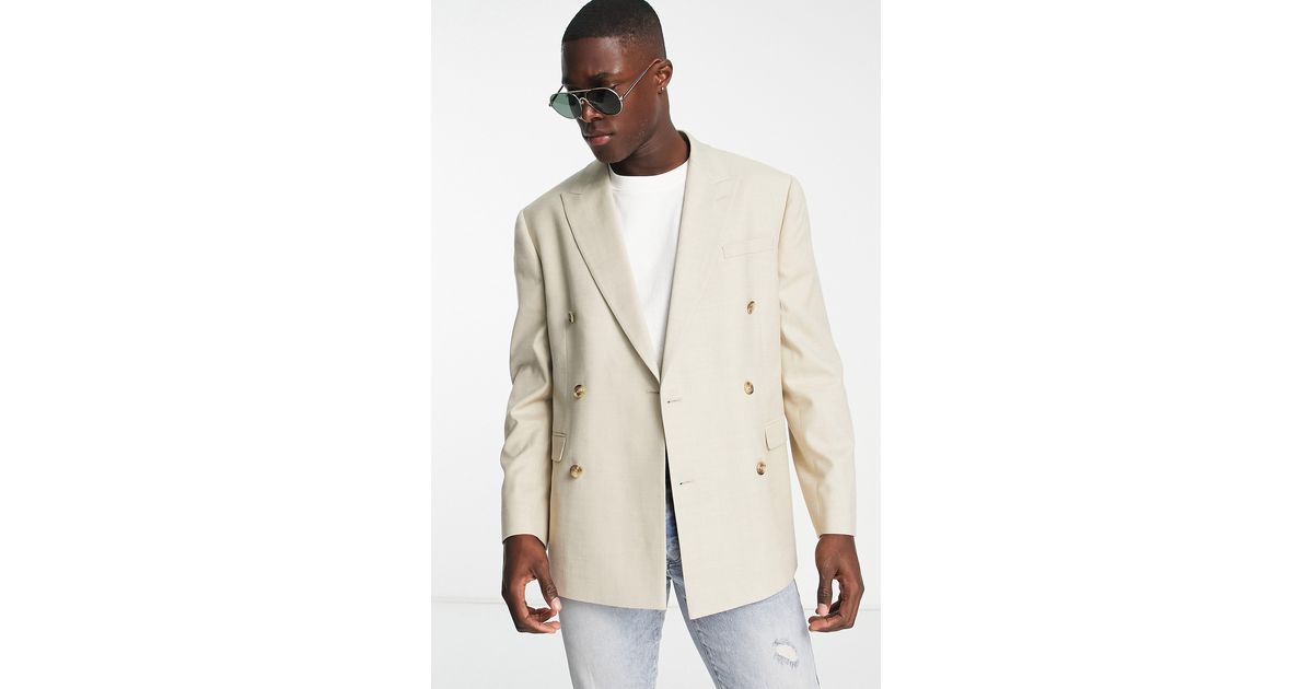 TOPMAN Double Breasted Oversize Suit Jacket in Natural for Men Lyst