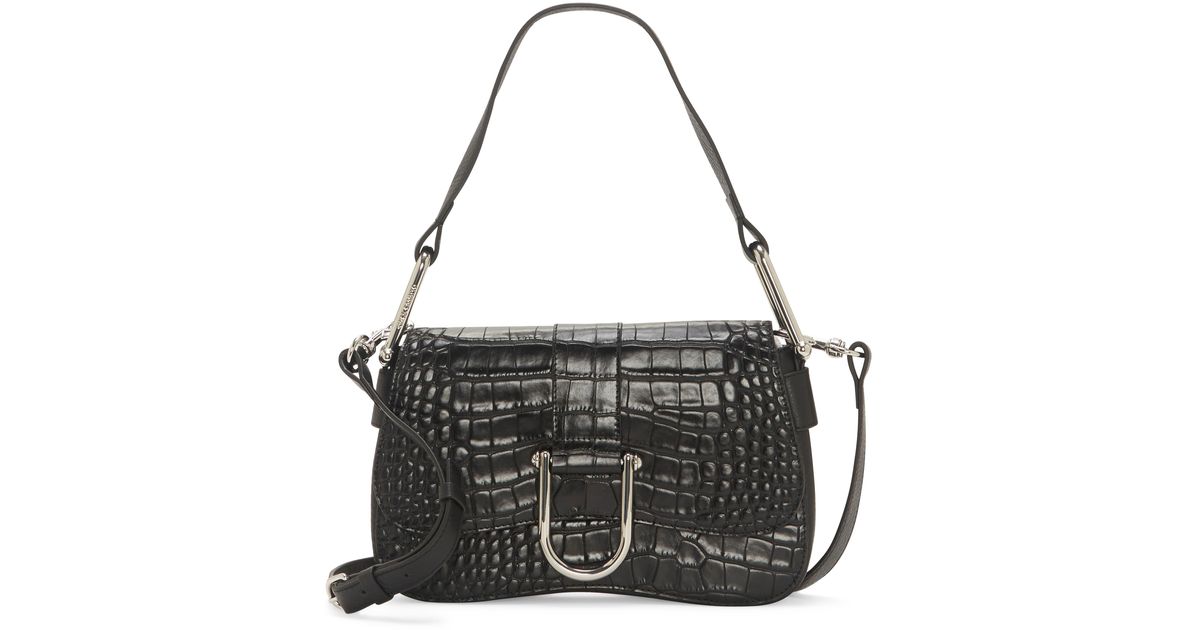Vince Camuto Tal Croc Embossed Leather Shoulder Bag in Nero 01 ...