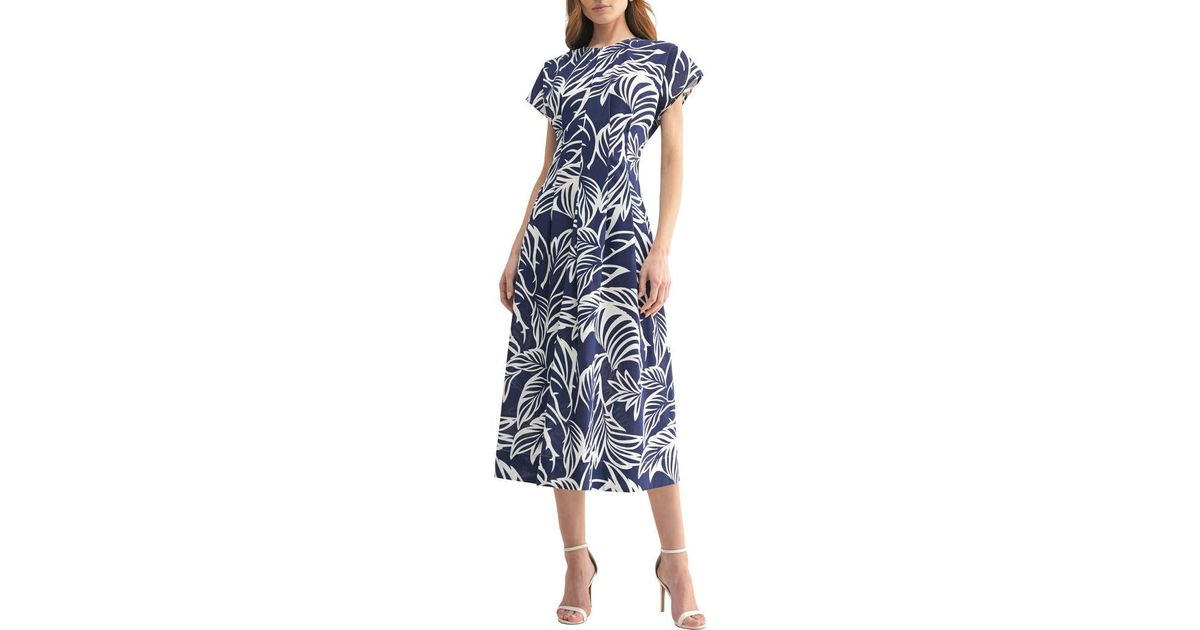 Mila + Mate Cap Sleeve Fit And Flare Midi Dress in Blue | Lyst