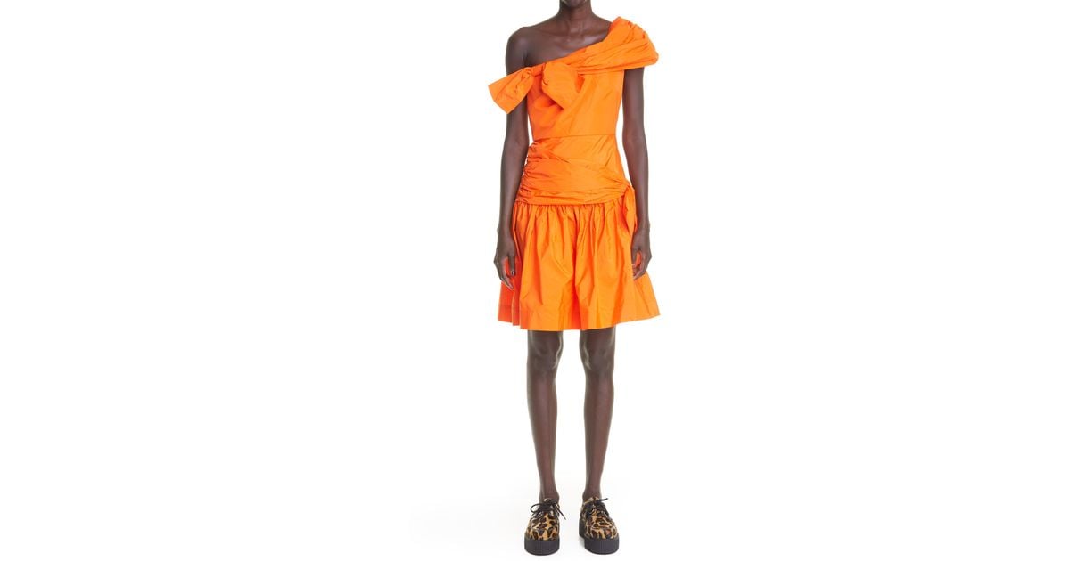 Molly Goddard Meredith Bow One-shoulder Taffeta Dress in Orange | Lyst
