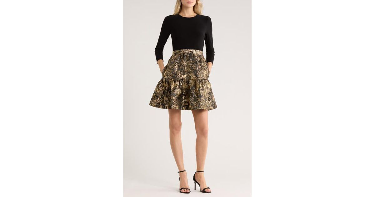 Eliza J Long Sleeve Mixed Media Fit & Flare Dress | Lyst