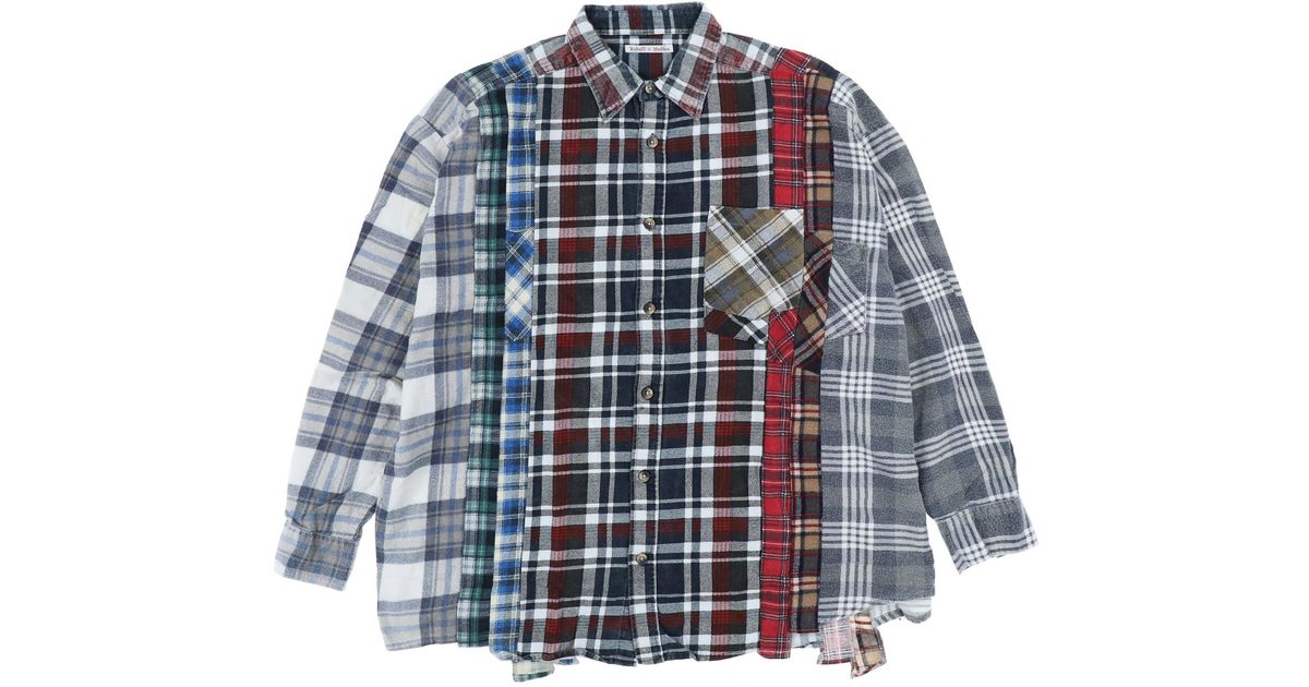 Rebuild by Needles Flannel Shirt -> 7 Cuts Wide Shirt in Blue for 