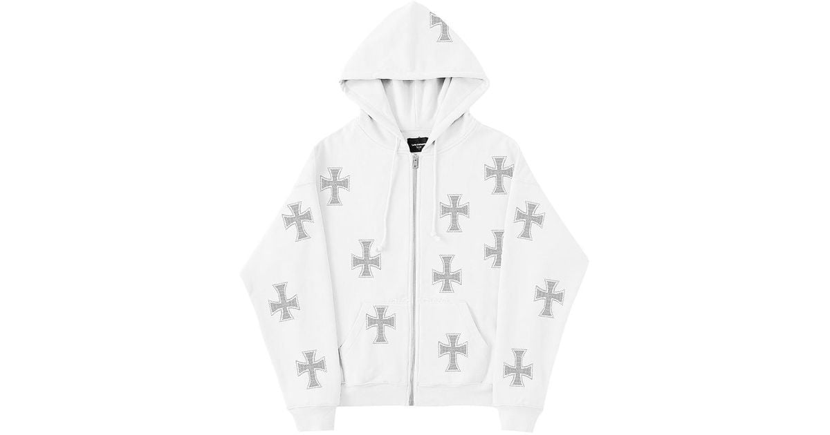 Unknown White Rhinestone Zip Hoodie for Men | Lyst