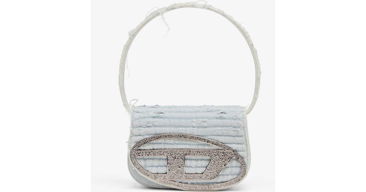 DIESEL 1Dr Denim Shoulder Bag With Rhinestone D Logo in Grey | Lyst UK