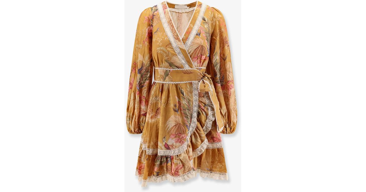 Zimmermann Frill Cotton Short Dress With Floral Print in