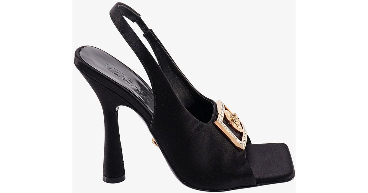 Versace Satin Sandals in Black | Lyst