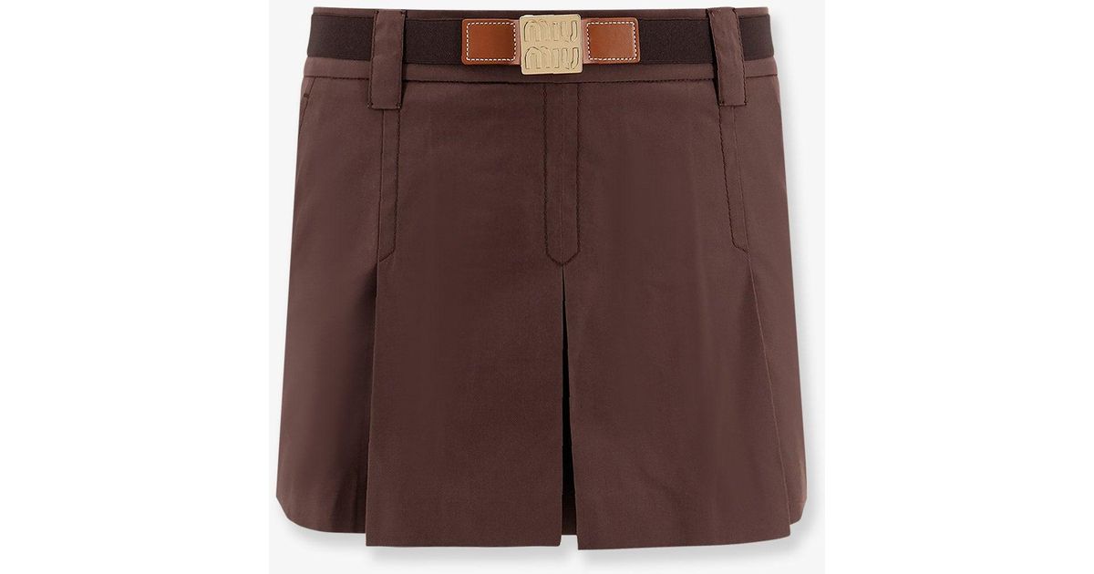 スカート MIU MIU Panama pleated mini skirt with belt Marrone Panama pleated mini skirt with belt MIU MIU - Nugnes1920