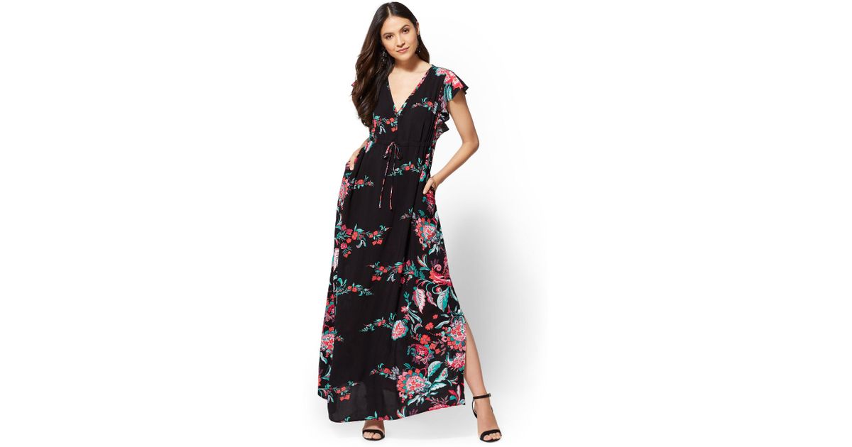 black flutter sleeve maxi dress