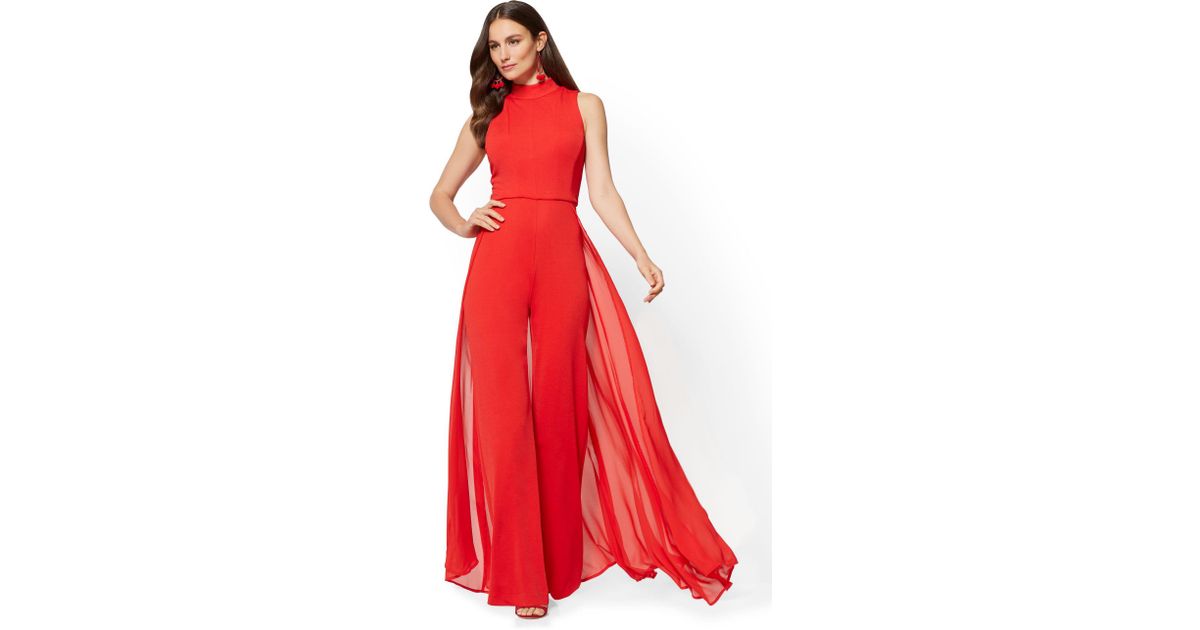 red overlay jumpsuit