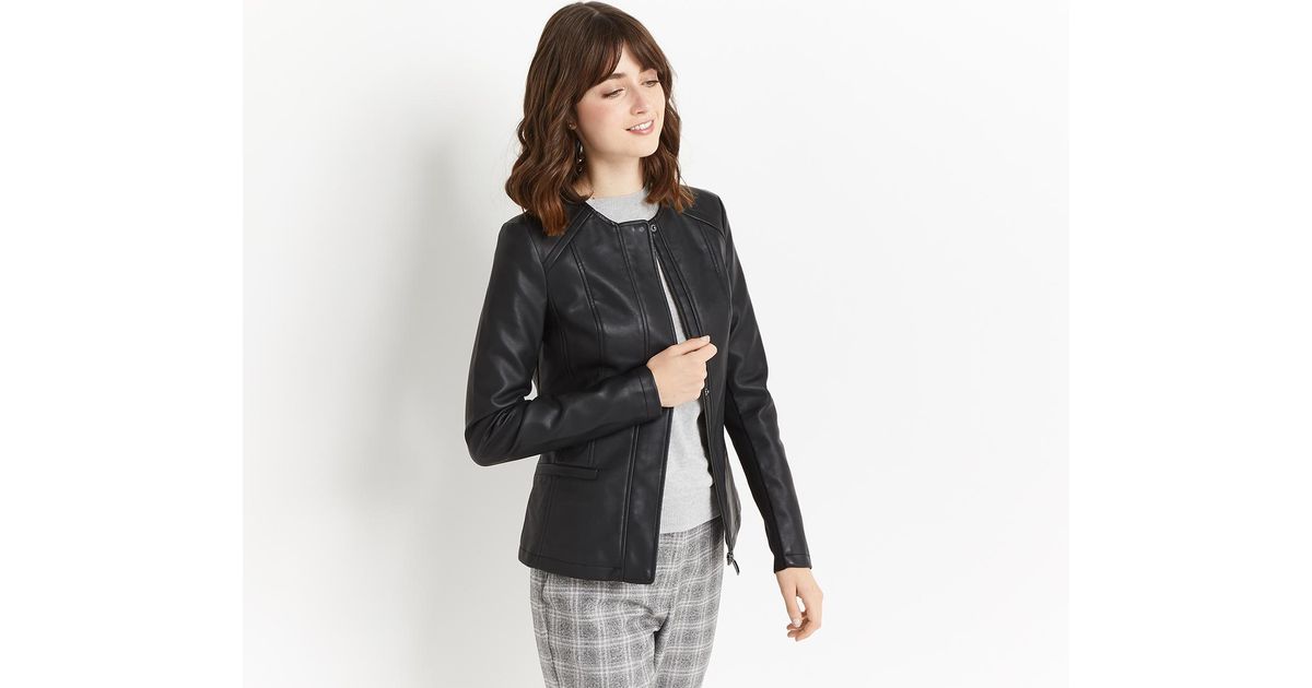 Oasis Faux Leather Collarless Jacket In Black Lyst Oasis Faux Leather Collarless Jacket In