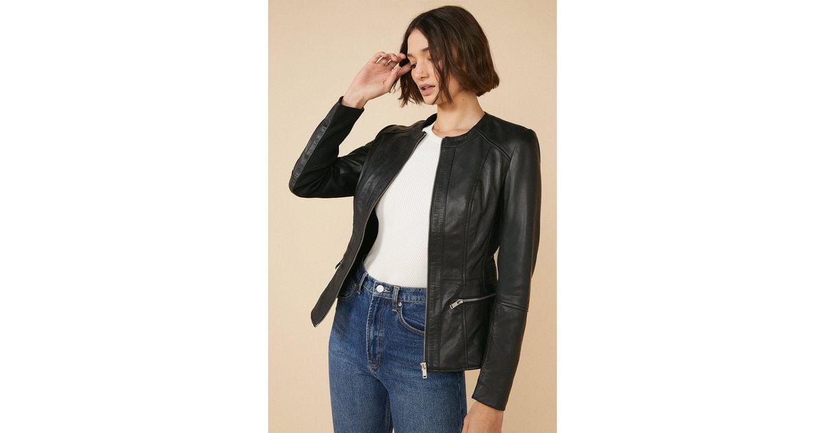 Oasis leather top collarless jacket