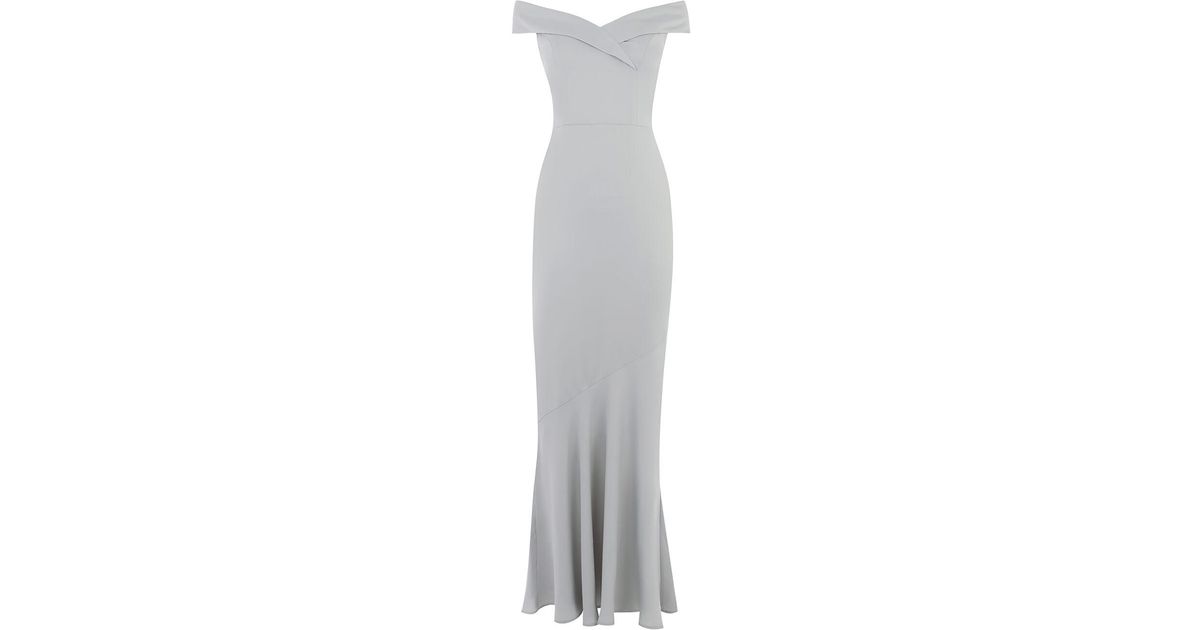 Oasis Satin Bardot Bridesmaid Dress in Pale Grey (Gray) - Lyst