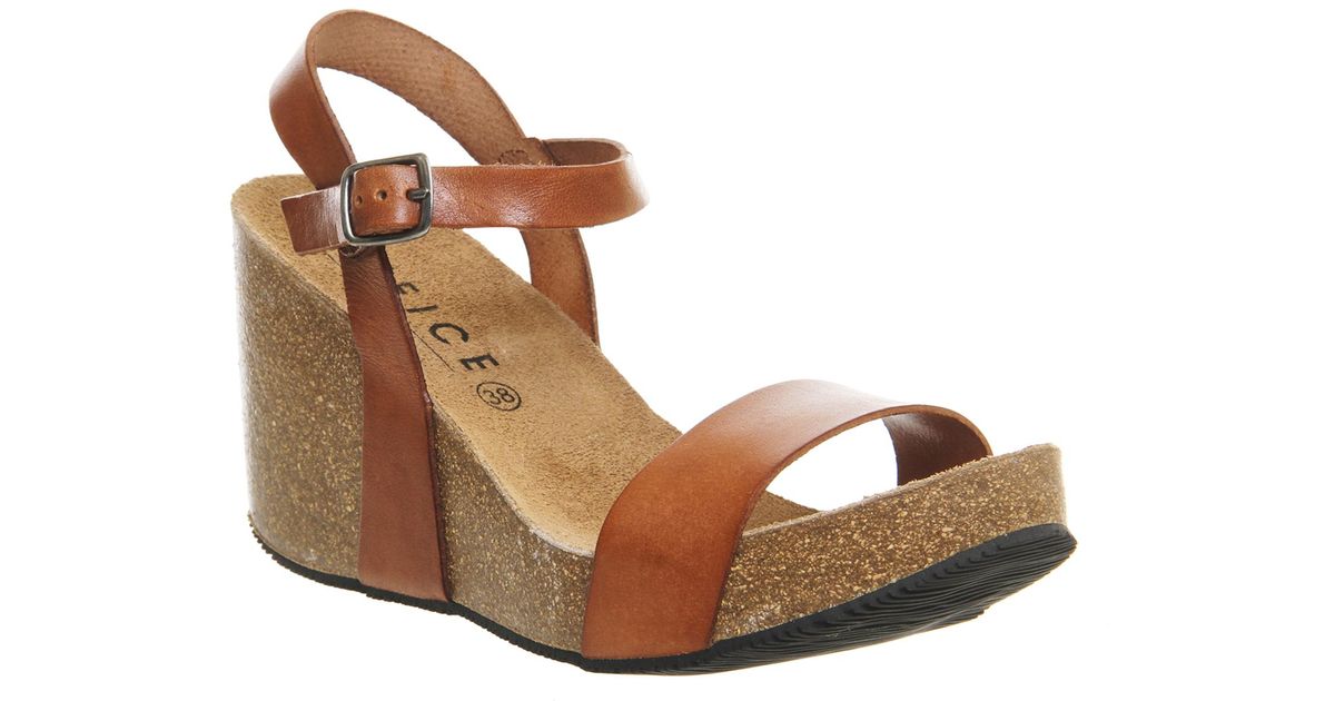 Leather Whistler Cork Wedges in Tan 