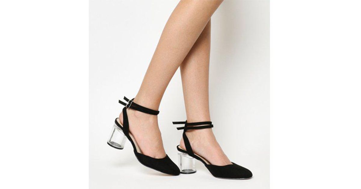 clear and black block heels