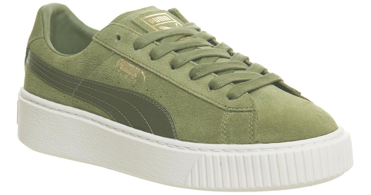 puma suede platform olive green