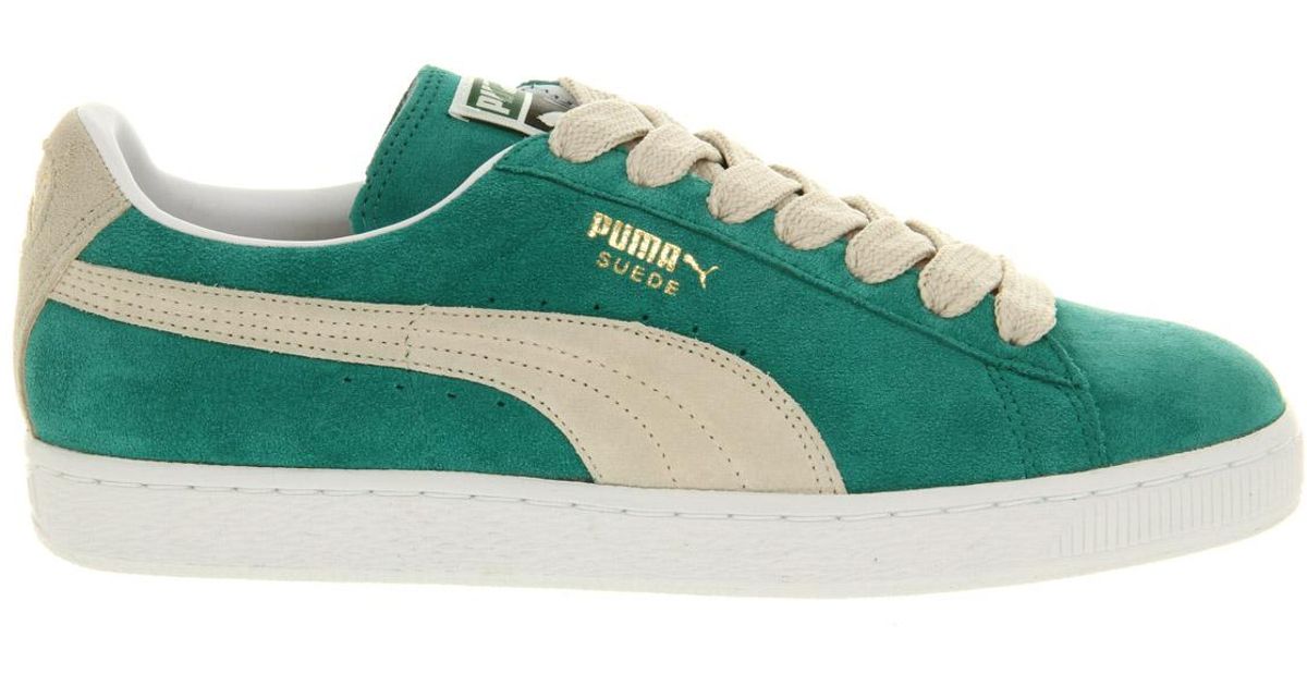 PUMA Suede Classic Green Lake White Swan for Men - Lyst